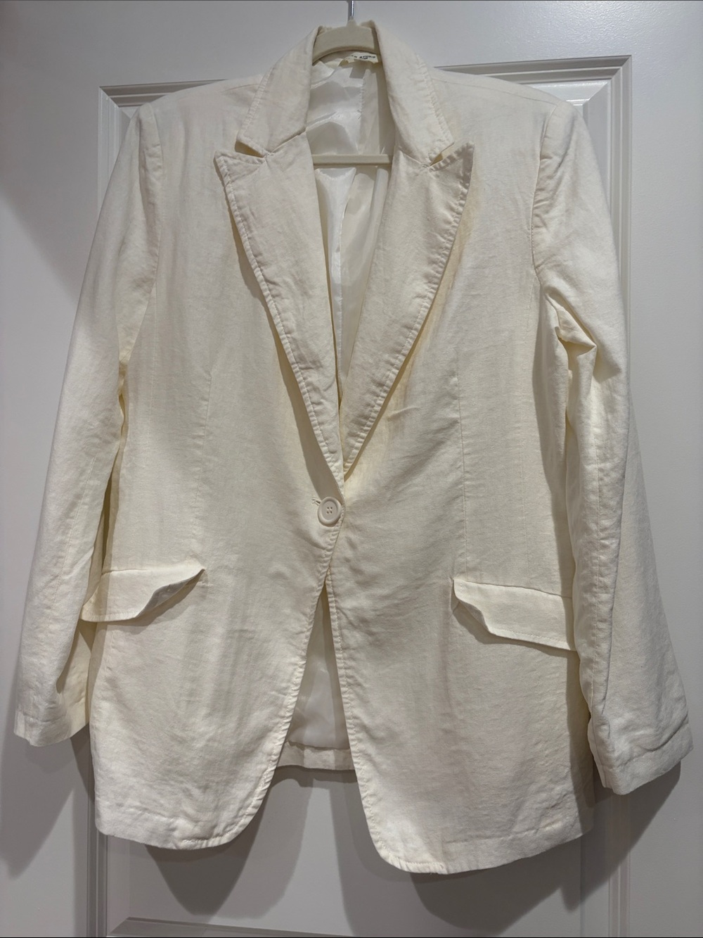 Max Studio Women’s Cream Single-Button Linen Blend Blazer, Large